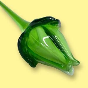 Mikasa Blown Art Glass Flower Long Stem 19 Inches Flower Rose Closed Bud Green